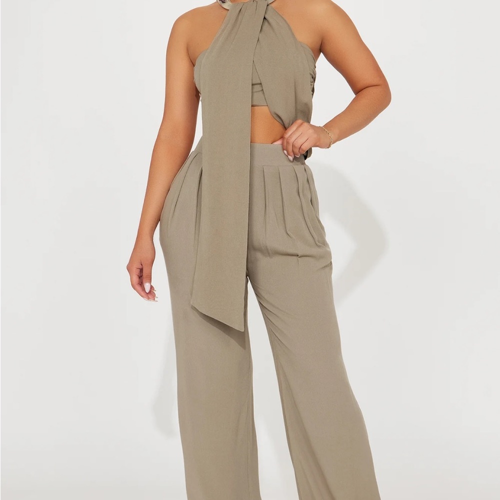 Fashion Nova Tan Wide Leg Jumpsuit